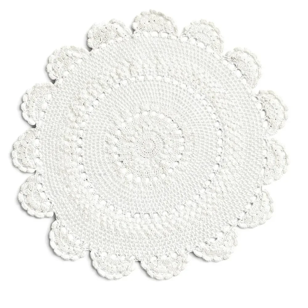 White Crochet Doilies Vtg Pair Round Lace 9.5